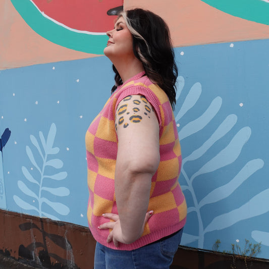 Sherbert Checkered Sweater Top