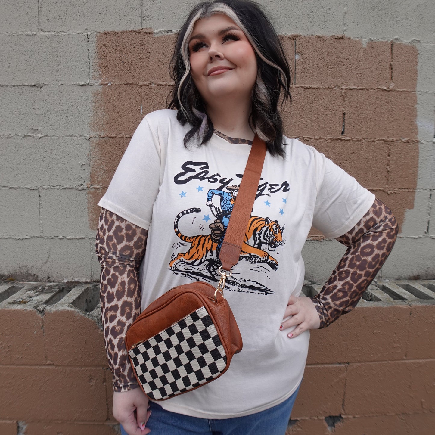 Checker Print Purse Black or Brown
