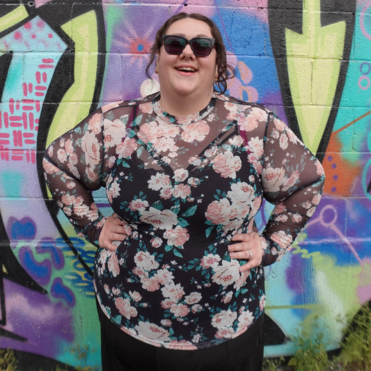 Black Floral Sheer Mesh Top