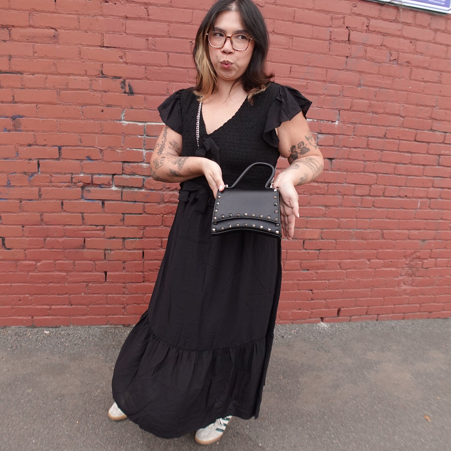 BLACK STUDDED CROSSBODY BAG