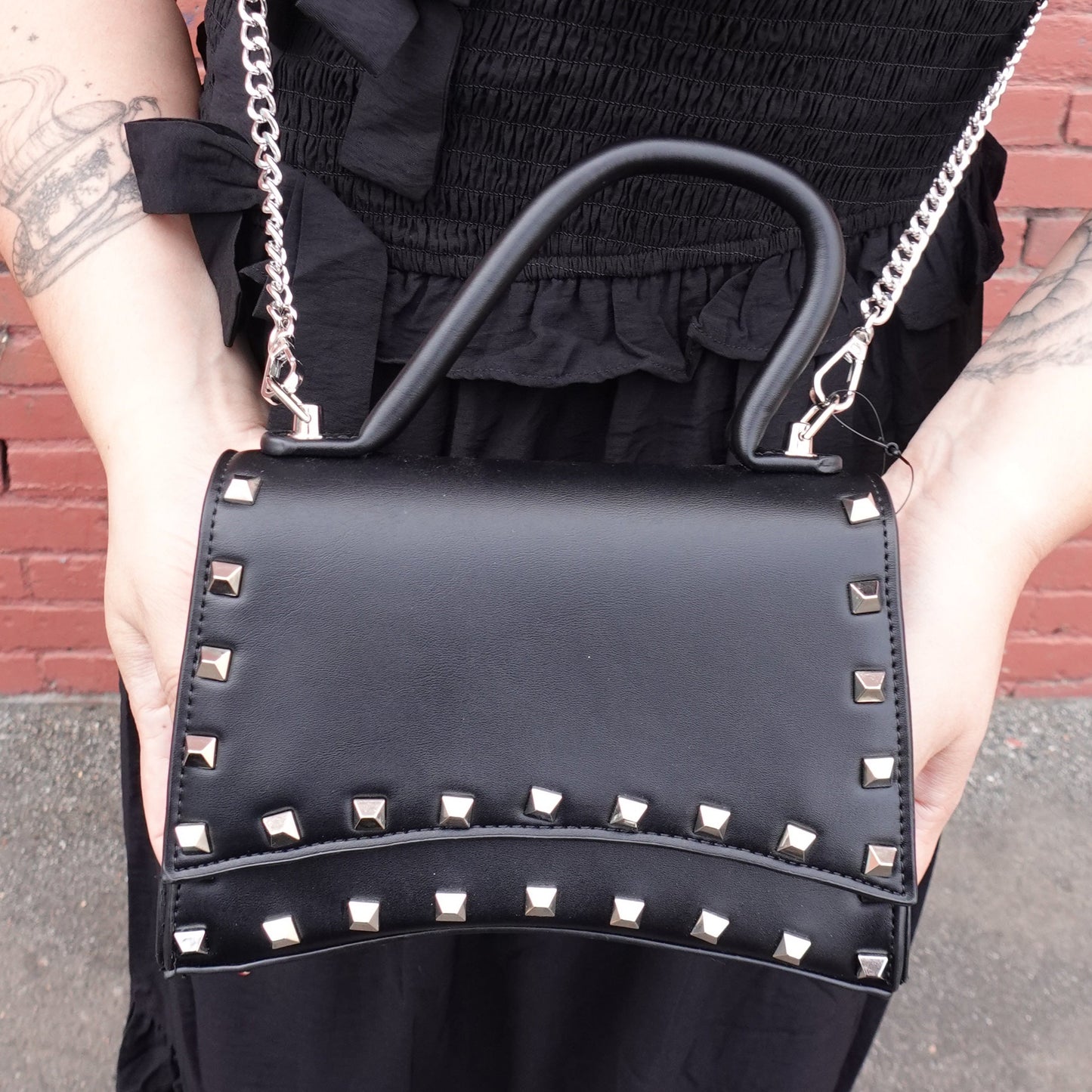 BLACK STUDDED CROSSBODY BAG