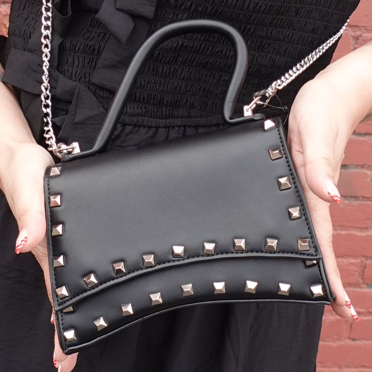 BLACK STUDDED CROSSBODY BAG