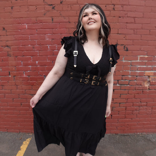 PLUS SIZE BLACK AND GOLD HARDWEAR DETAIL HARNESS