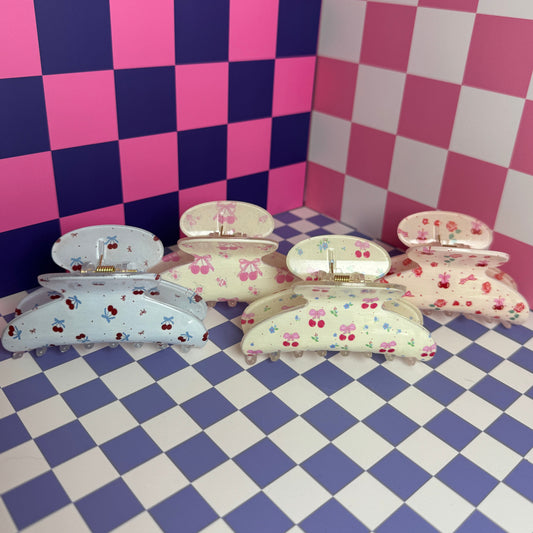 Blue Cherry Bow Hair Claw