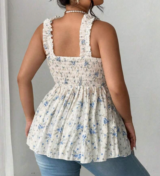 Shein Ditsy Smocked Babydoll Top, Size 3X, #46