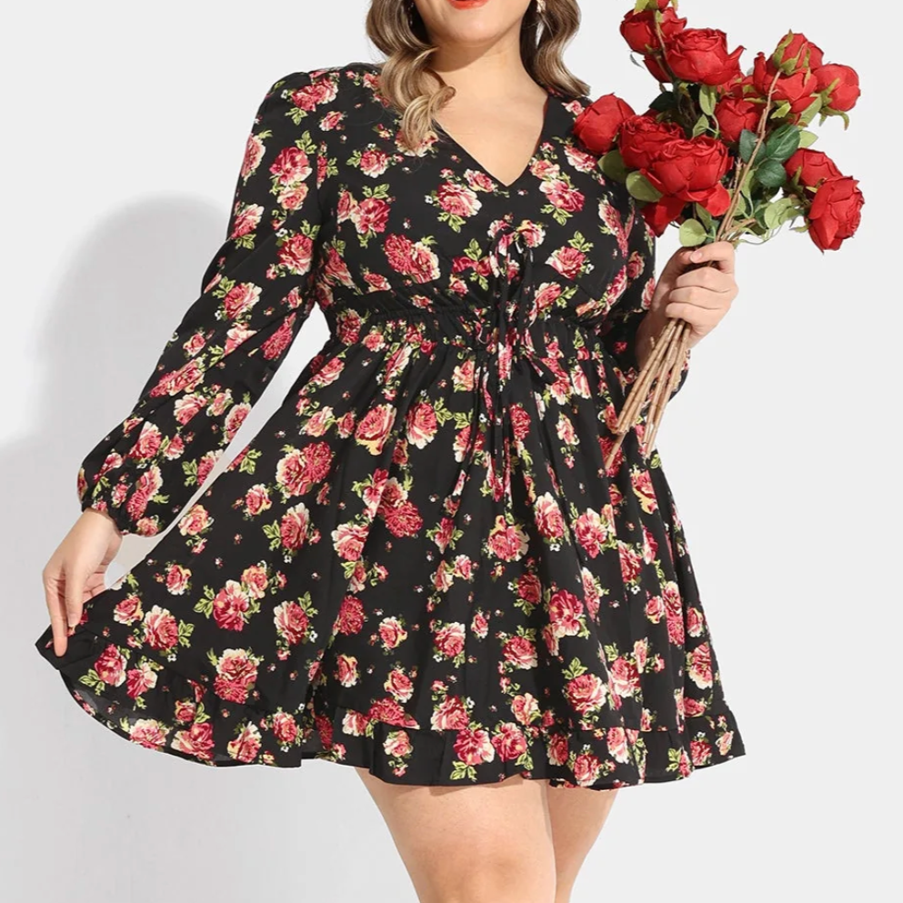Black Floral Dress Size 2X #55