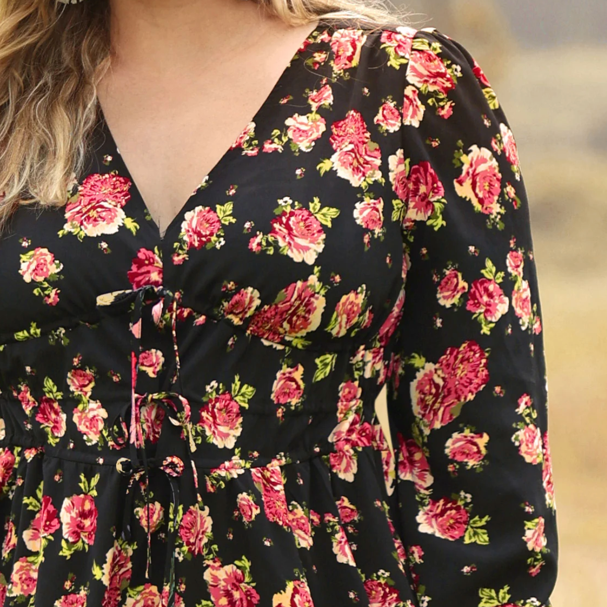 Black Floral Dress Size 2X #55