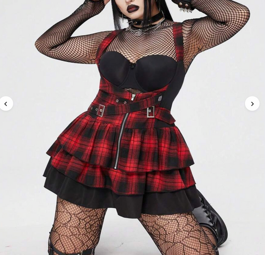 Red Plaid Suspender Skirt Size 3XL #66