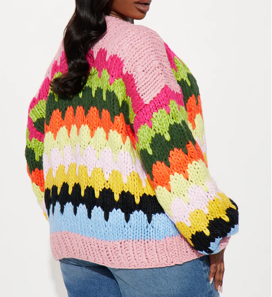 Colorful Chunky Knit Cardigan Size 3X FN #74