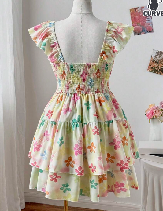 Floral Ruffle Mini Dress #80