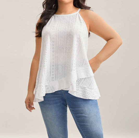White Eyelet Ruffle Top Bloomchic 2X - #87