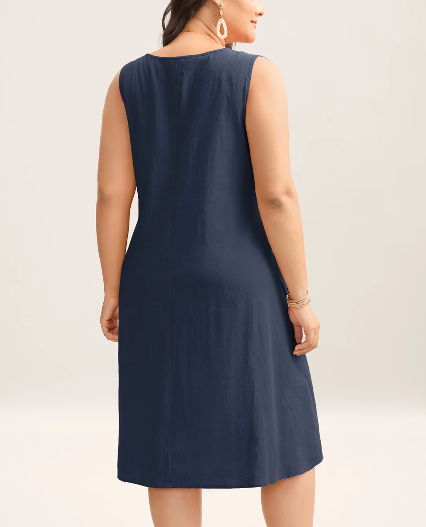 Navy Blue Pintuck Cotton Dress Bloomchic #88