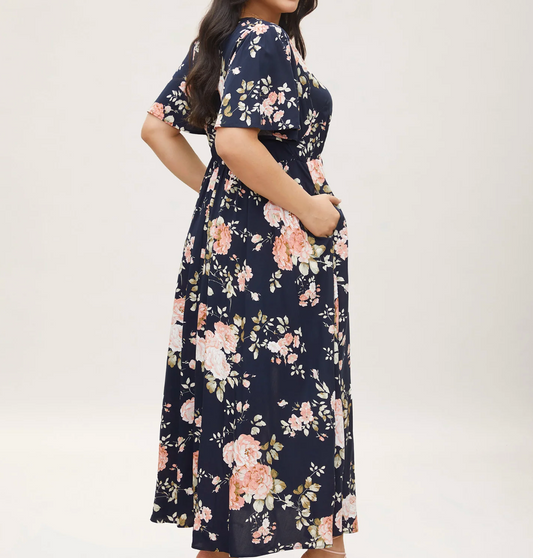 Navy Floral Maxi Dress Bloomchic 2X #90