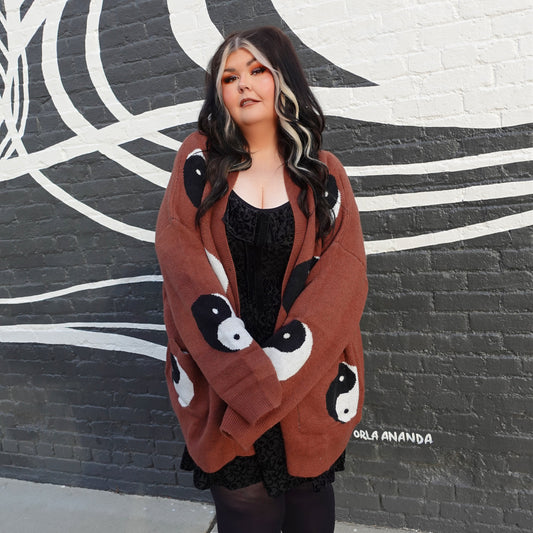 Brown Yin Yang VERY Oversized Cardigan (S/M-1X/2X)