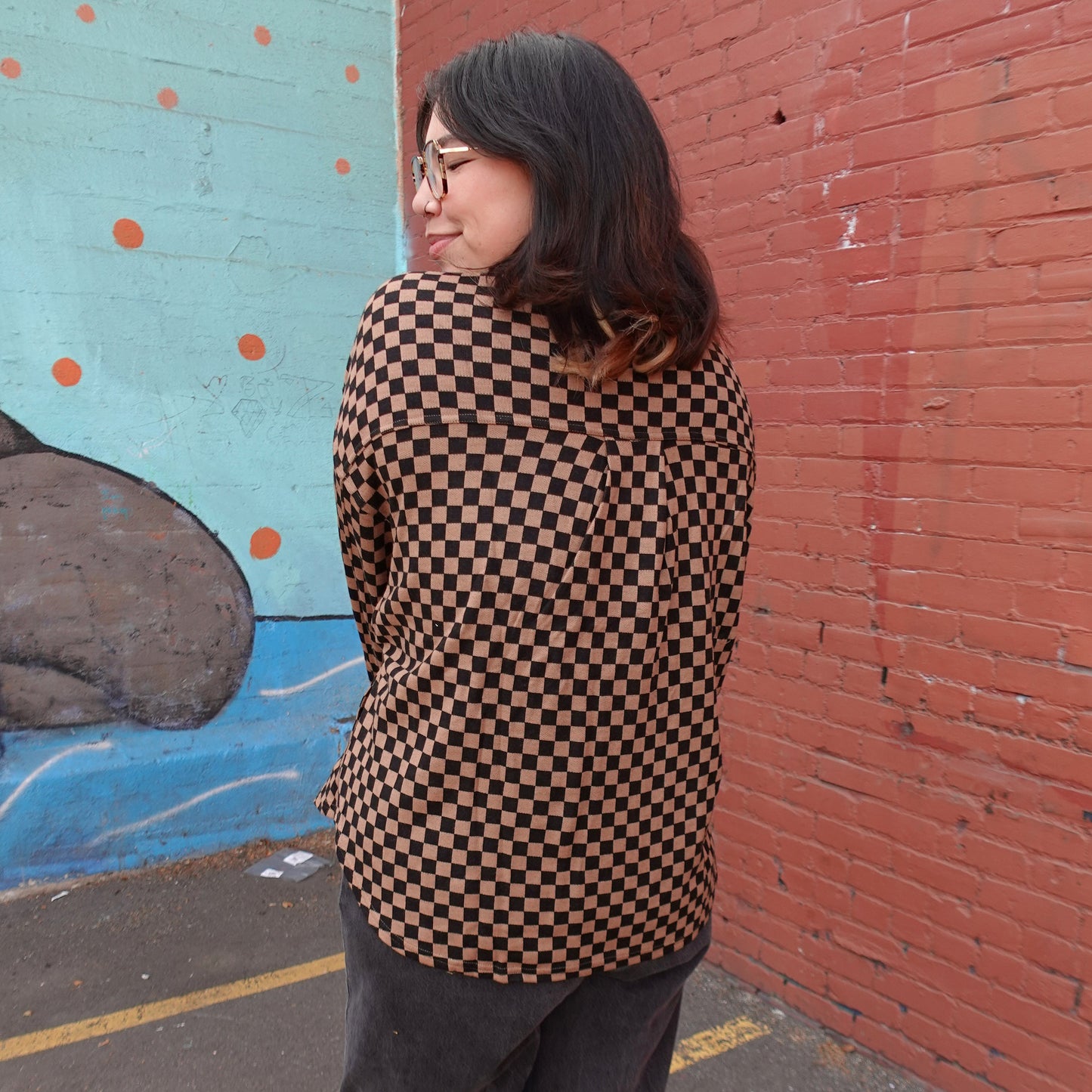 BROWN CHECKERED BUTTON UP SHACKET