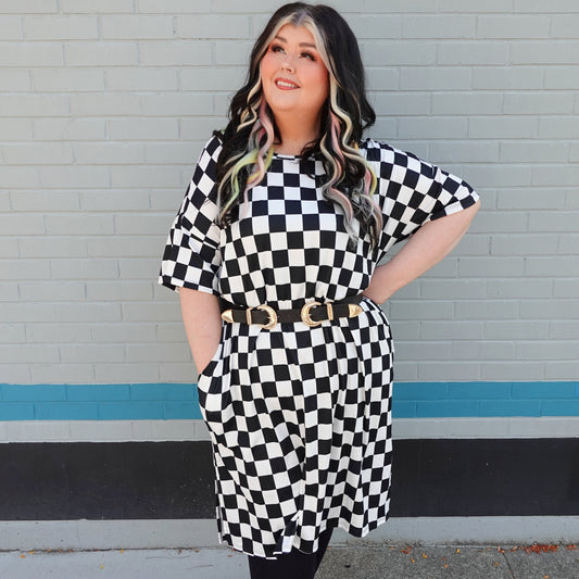 Classic Checker Print Oversized Midi Dress (S-3X)