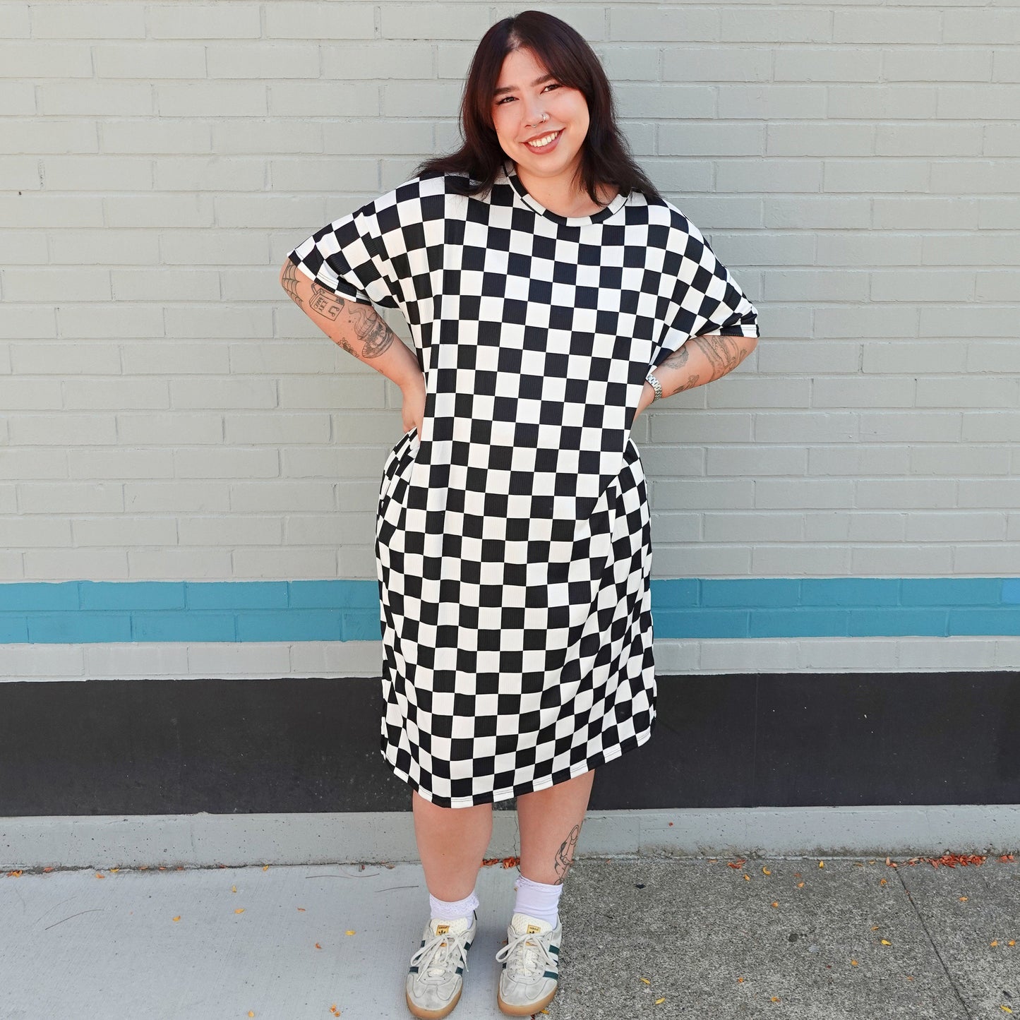 Classic Checker Print Oversized Midi Dress (S-3X)