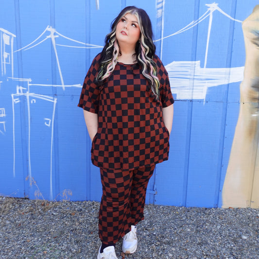 Mocha and Black Checkered 2 Piece Set (S-3X)