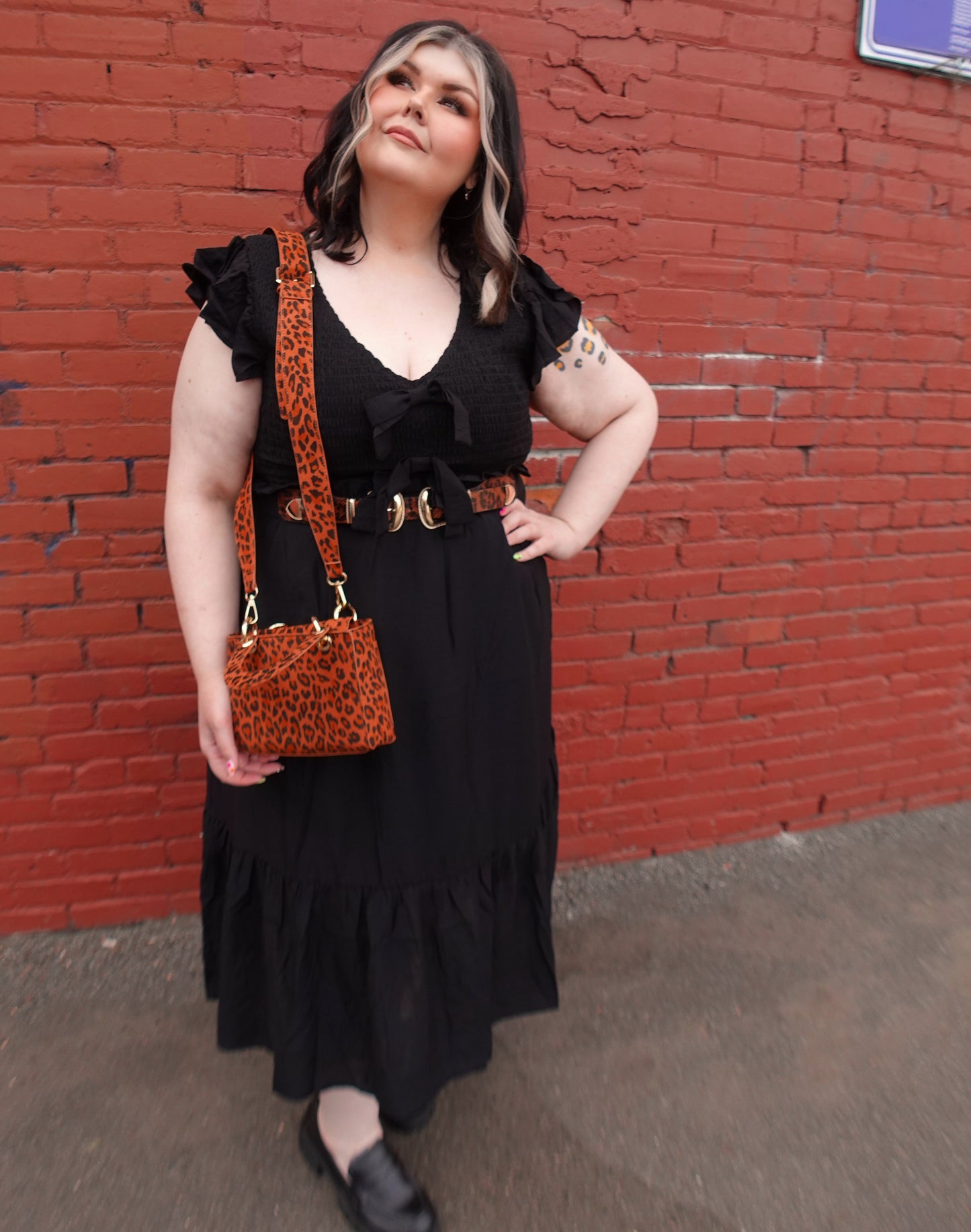BLACK BOW SMOCKED MIDI DRESS