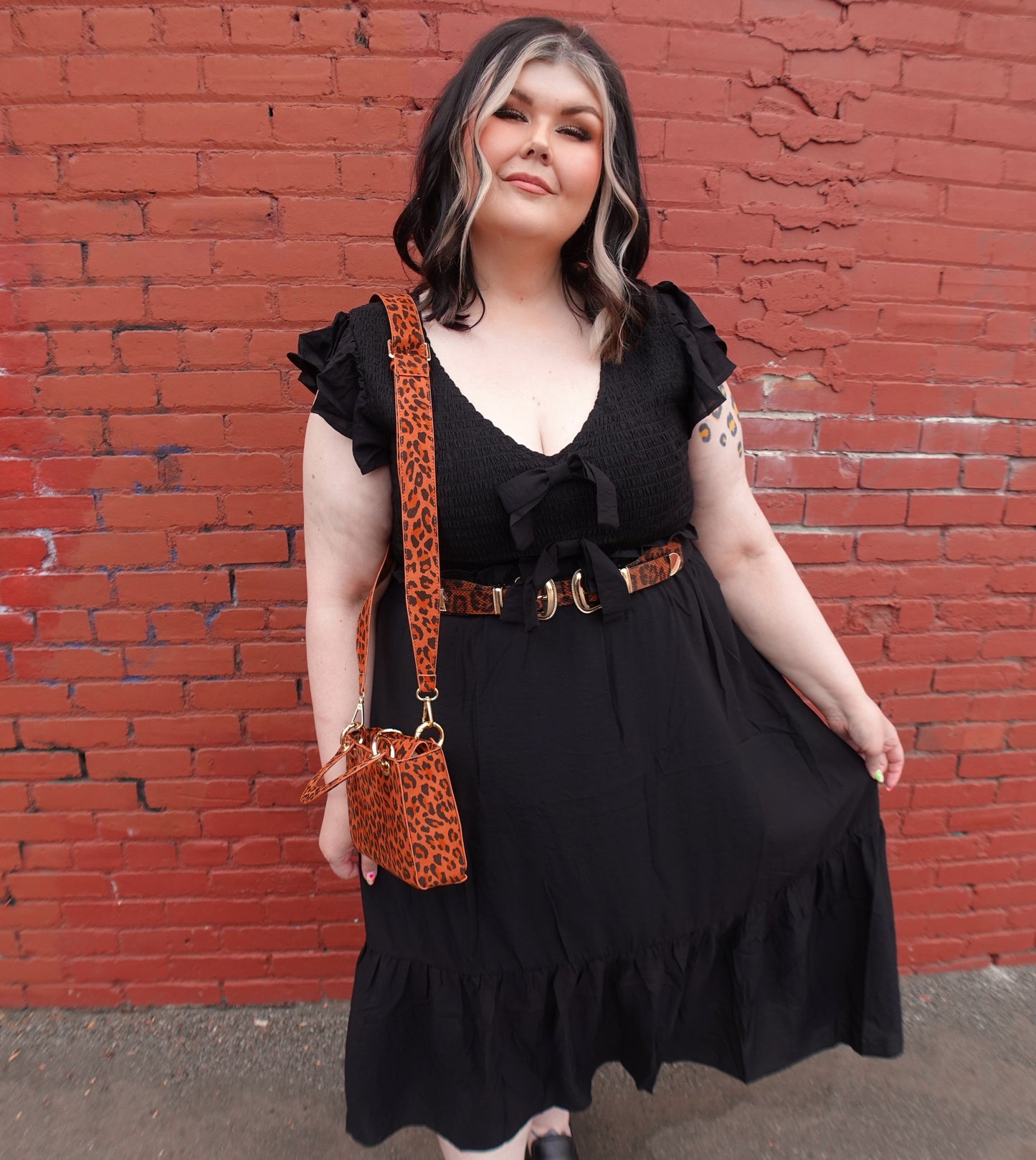 BLACK BOW SMOCKED MIDI DRESS