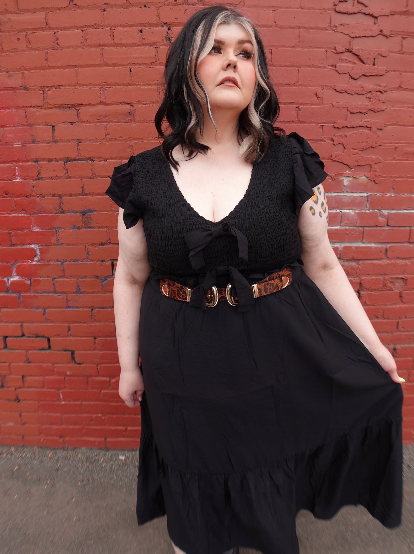 BLACK BOW SMOCKED MIDI DRESS