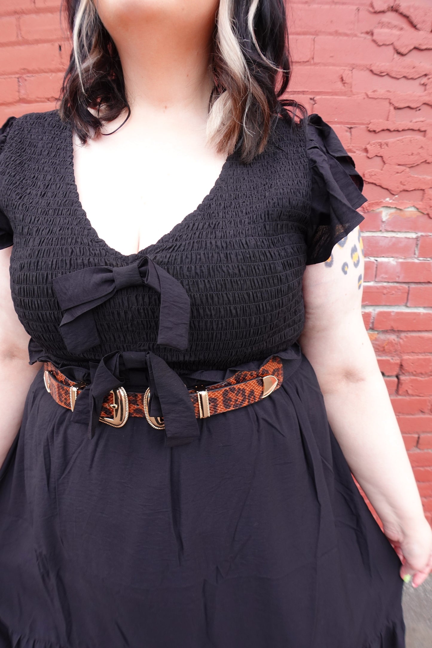 BLACK BOW SMOCKED MIDI DRESS
