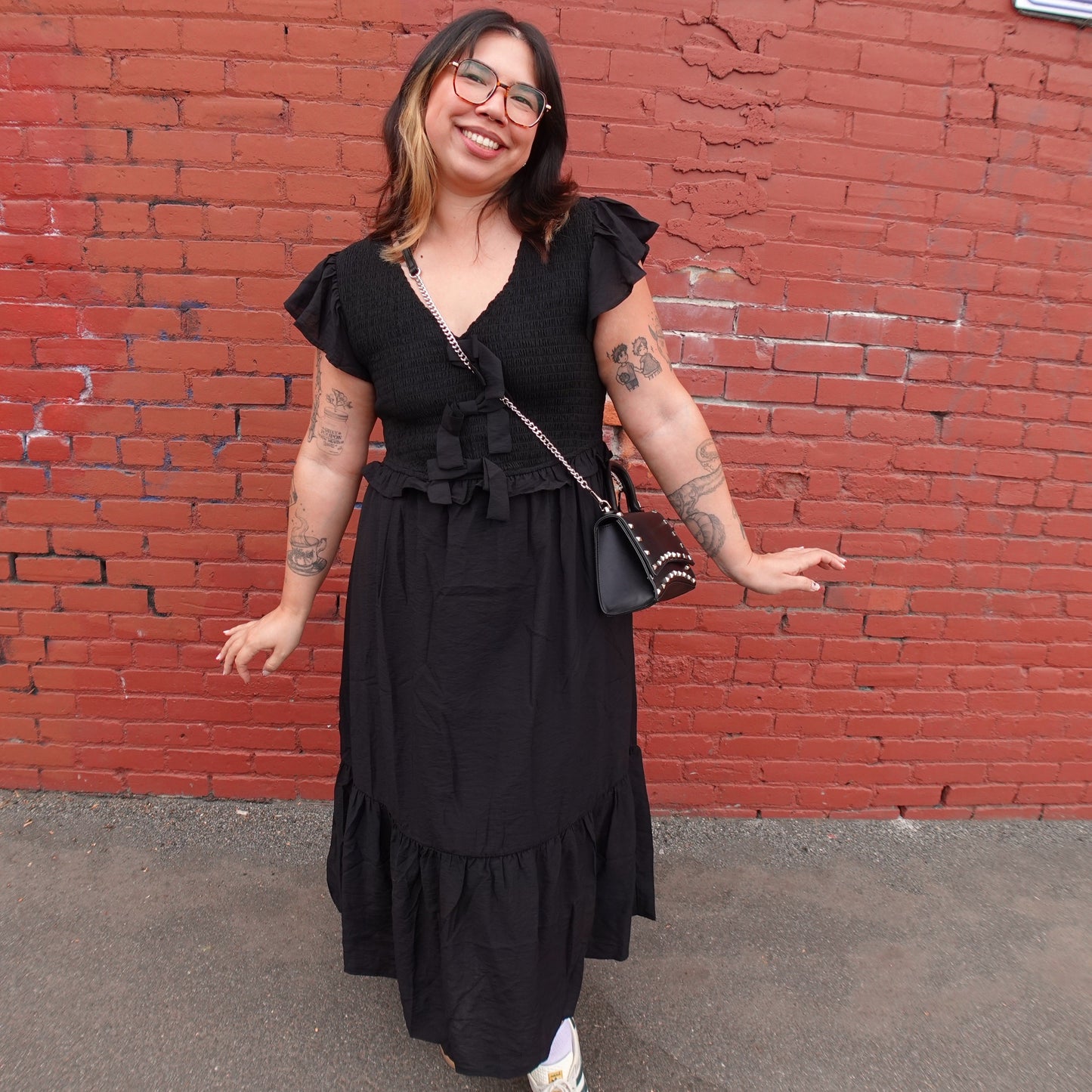 BLACK BOW SMOCKED MIDI DRESS