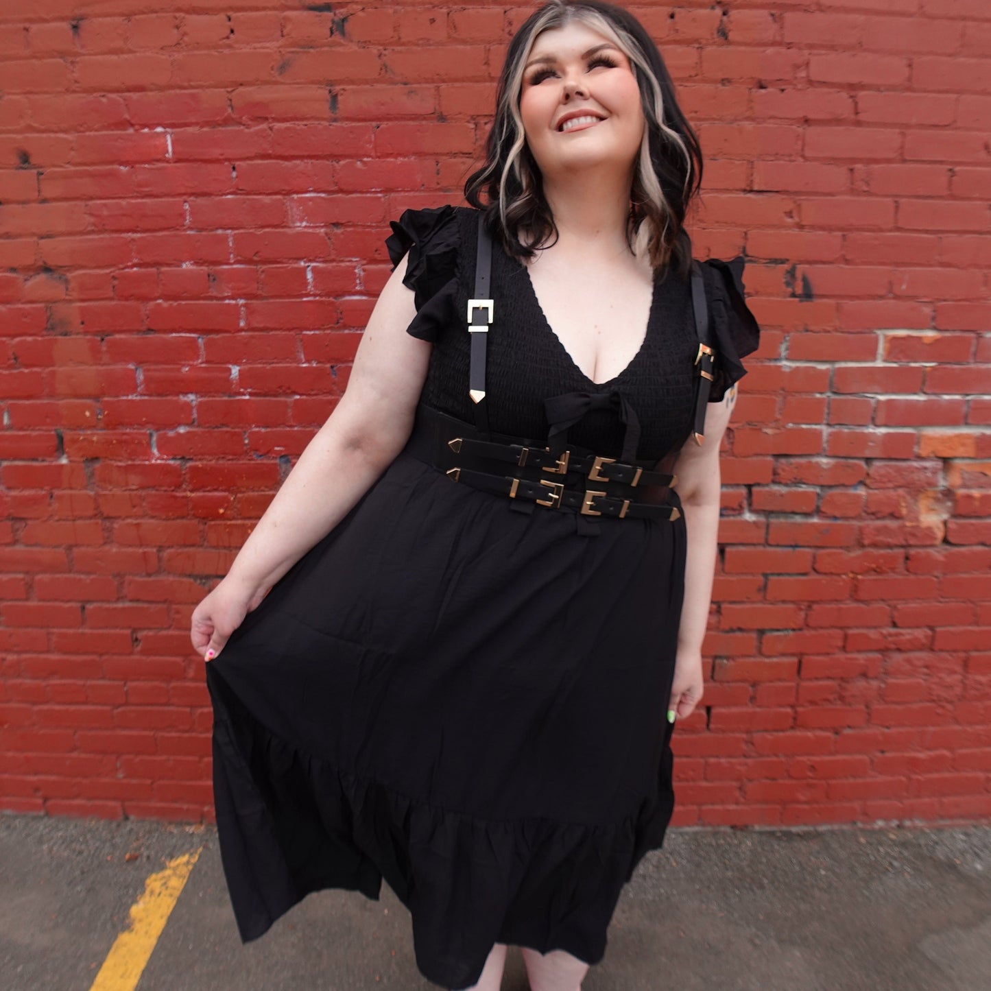 BLACK BOW SMOCKED MIDI DRESS