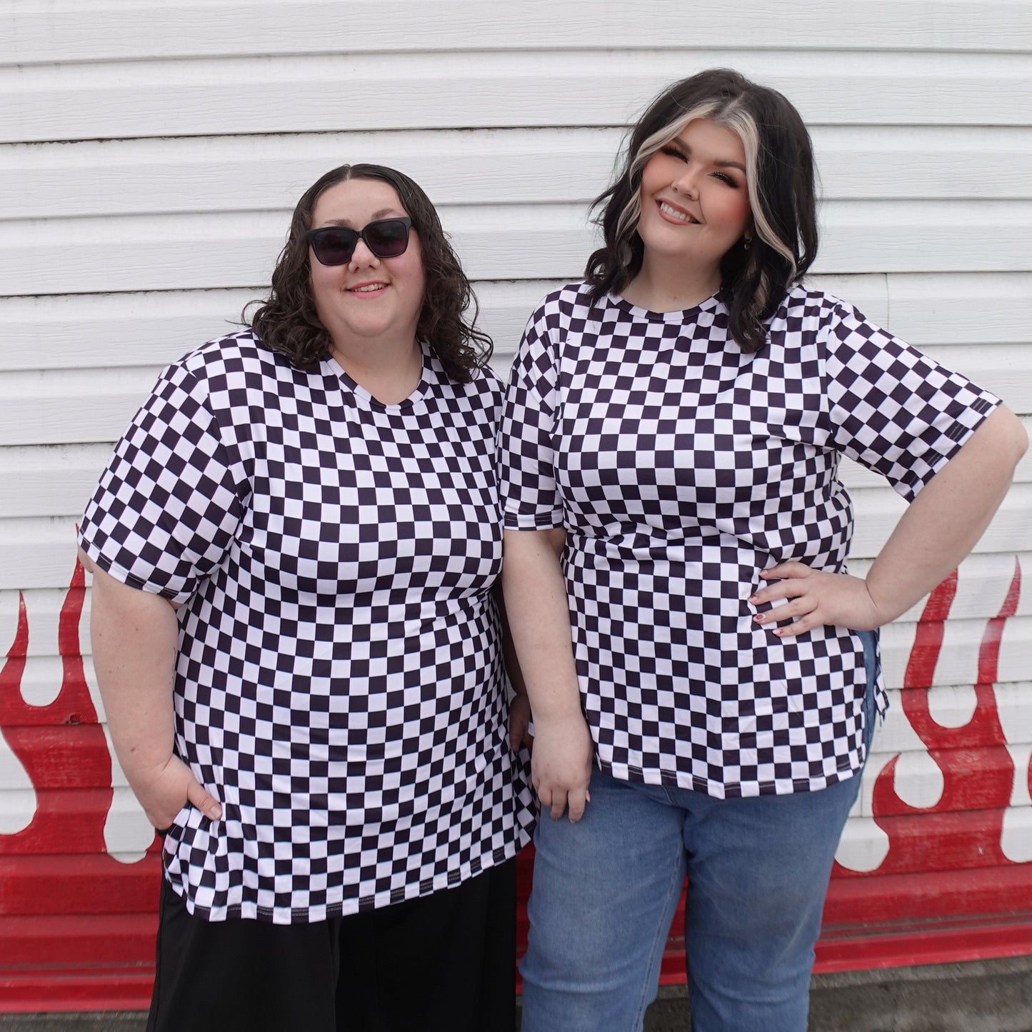 Checkered Print Split Side Tee