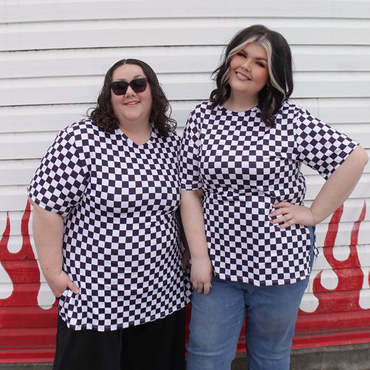 Checkered Print Split Side Tee