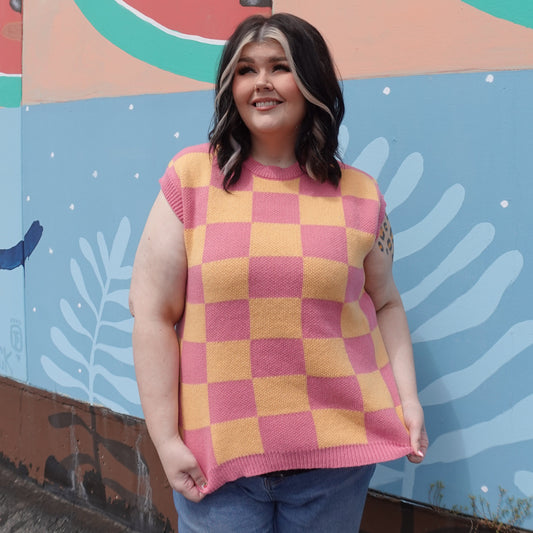 Sherbert Checkered Sweater Top