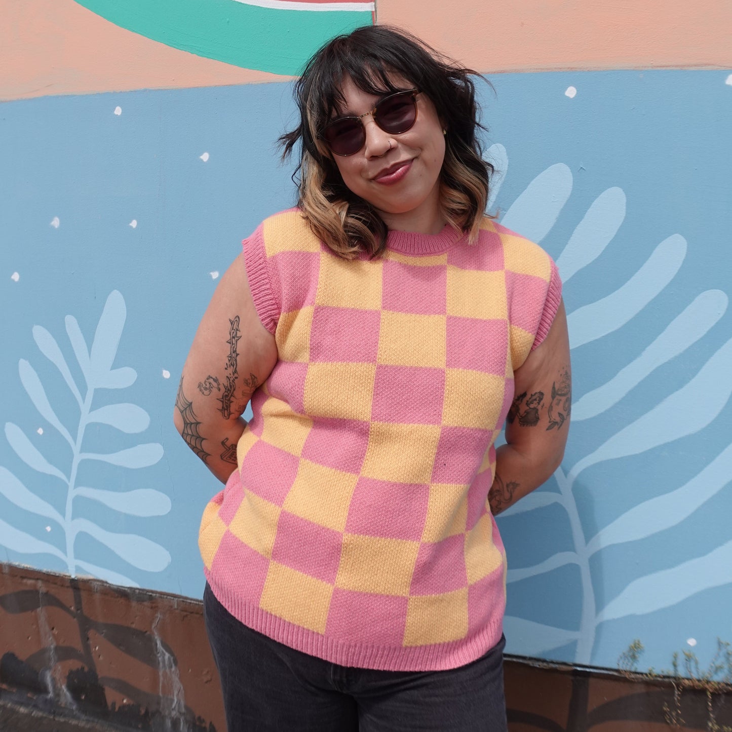 Sherbert Checkered Sweater Top