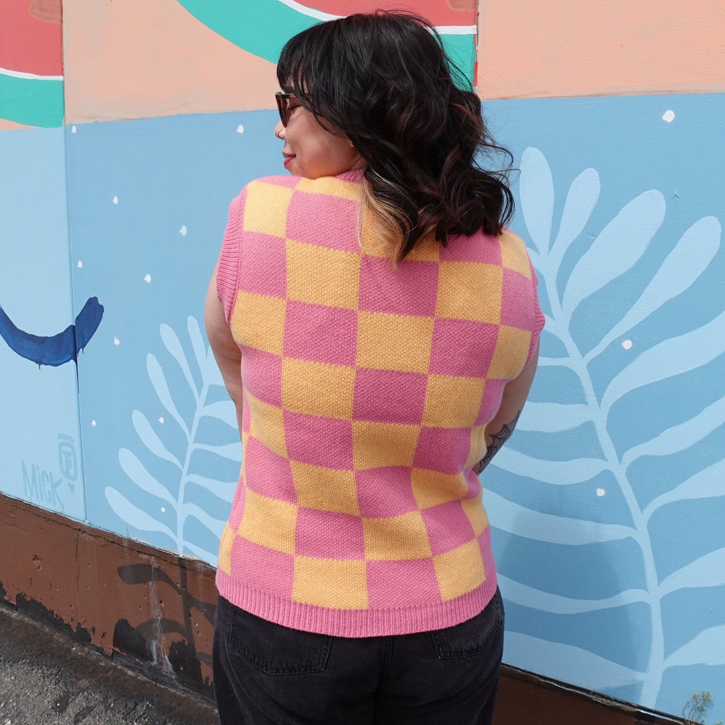 Sherbert Checkered Sweater Top