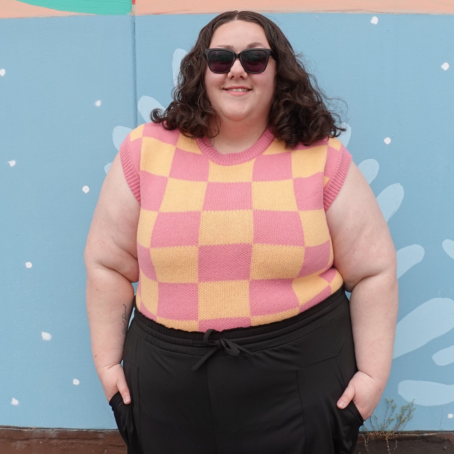 Sherbert Checkered Sweater Top