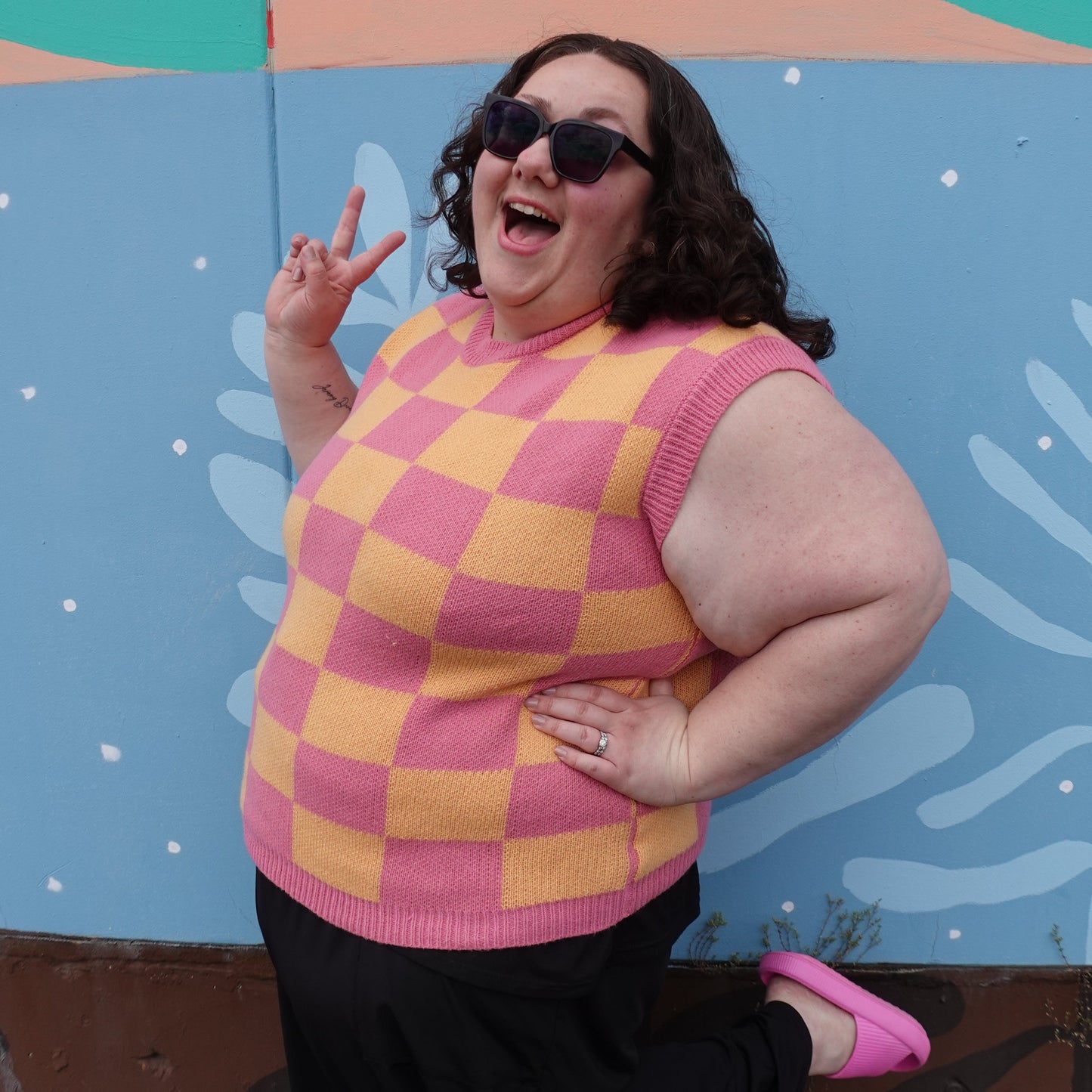 Sherbert Checkered Sweater Top