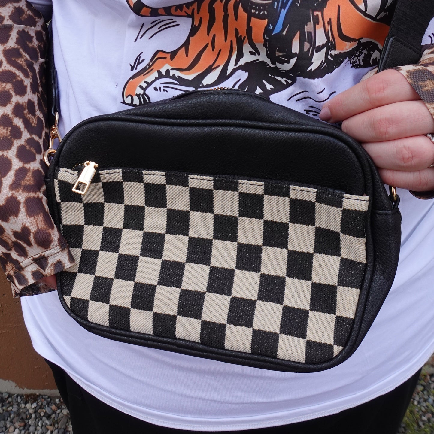 Checker Print Purse Black or Brown