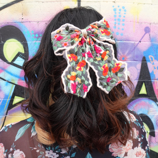 Embroidered Floral Hair Bow