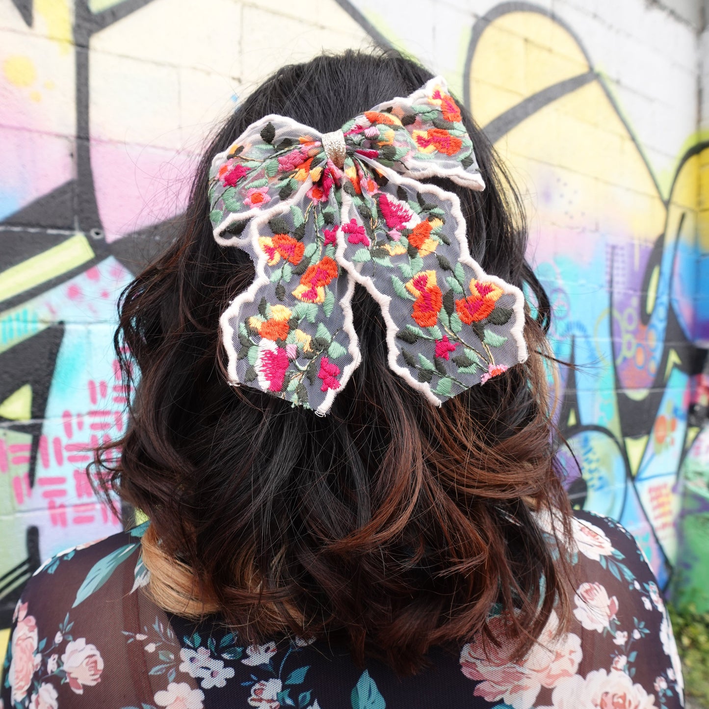 Embroidered Floral Hair Bow