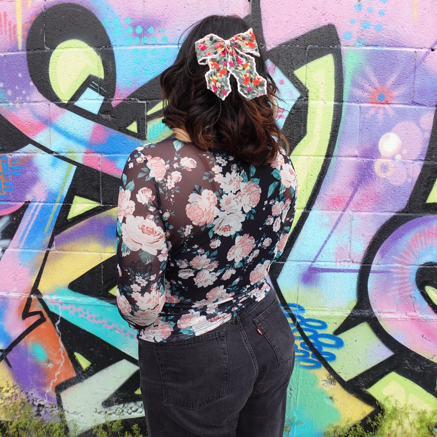 Embroidered Floral Hair Bow