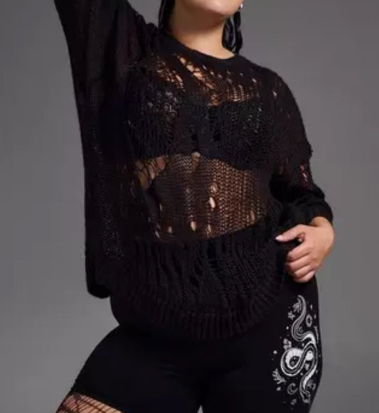 Torrid Distressed Black Knit Sweater 2X #103