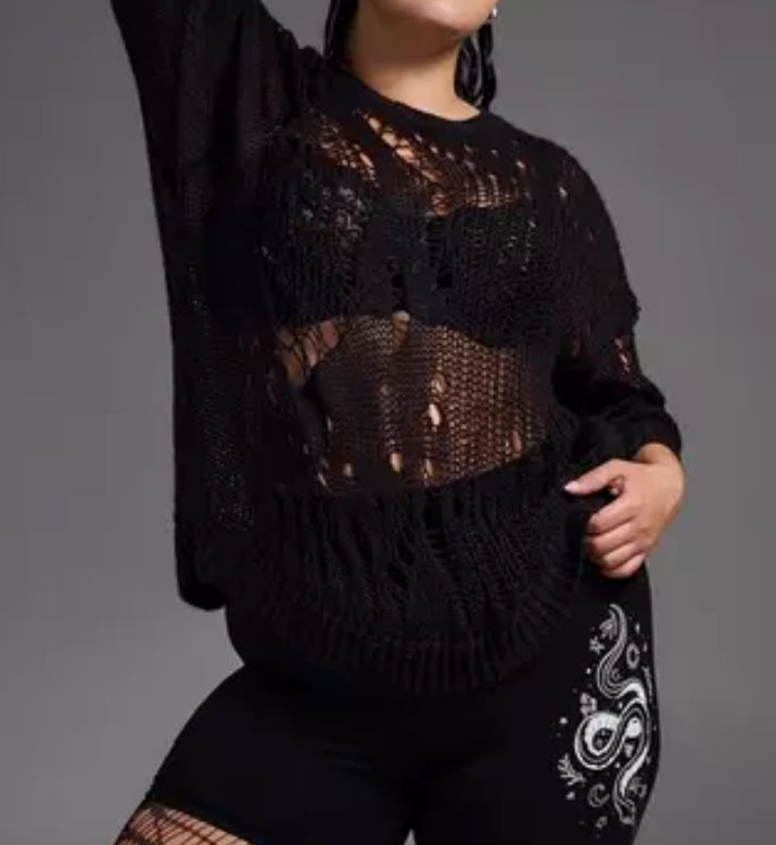 Torrid Distressed Black Knit Sweater 2X #103
