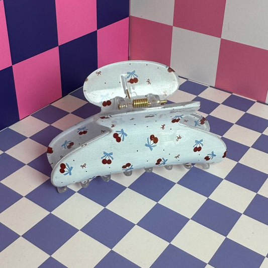 Blue Cherry Bow Hair Claw