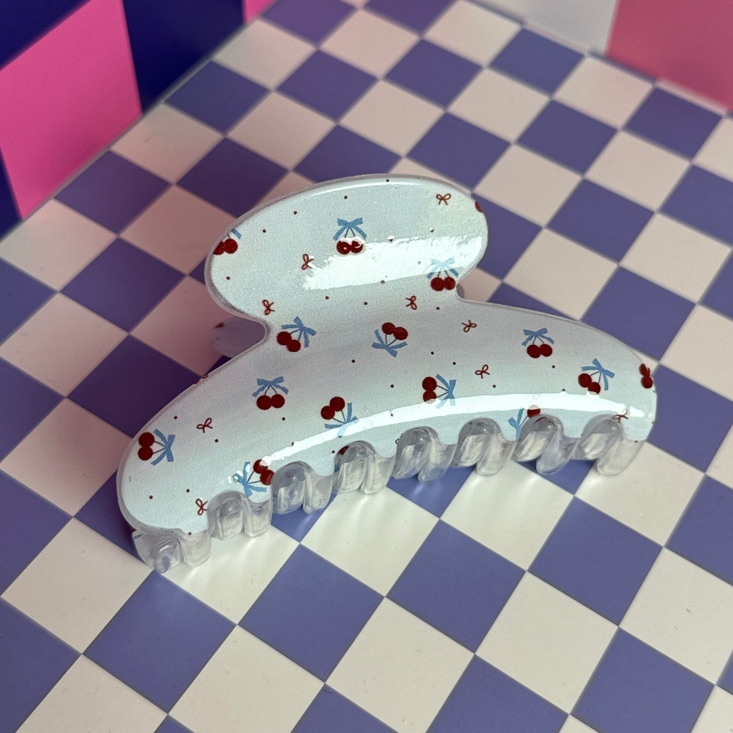Blue Cherry Bow Hair Claw