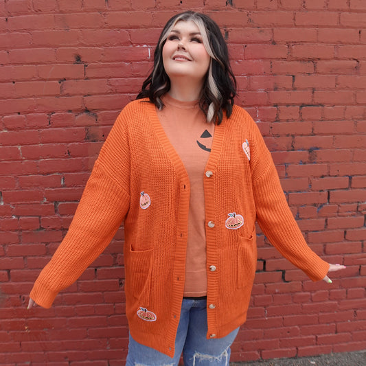 HALLOWEEN PUMPKIN PATCH LONGLINE CARDIGAN