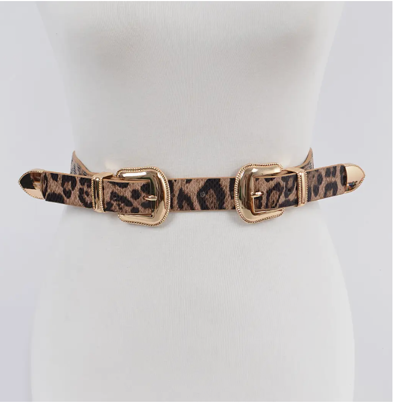 PLUS SIZE LEOPARD PRINT STRETCH BUCKLE BELT