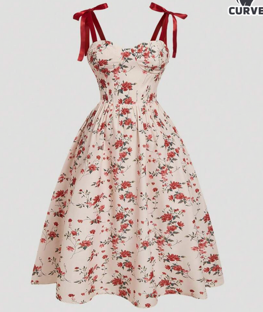 Floral Bow Shoulder Tie Dress 3X/18 #13