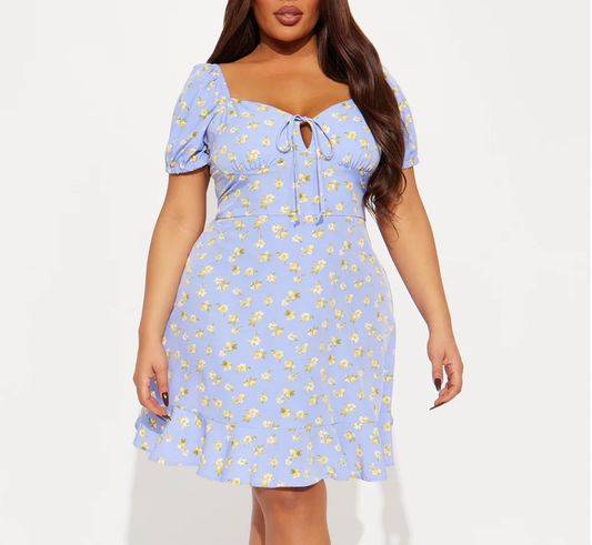 Blue Floral Mini Dress Size 1X - #19