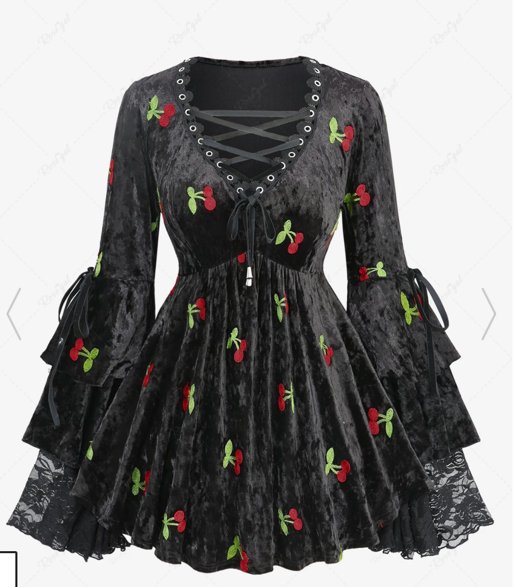 Cherry Bell Sleeve Lace Up Top, Rosegal Size 2X #27