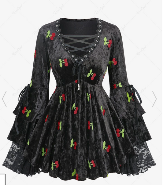 Cherry Bell Sleeve Lace Up Top, Rosegal Size 2X #27