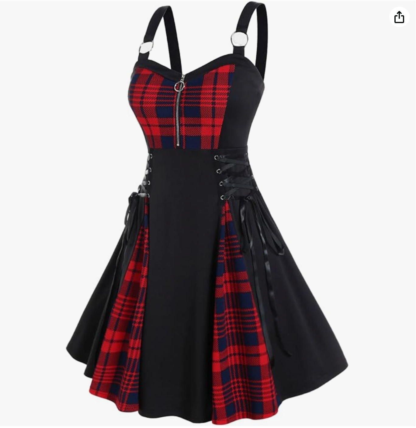 Plaid and Black Stretch Lace Up Dress, Rosegal, #32
